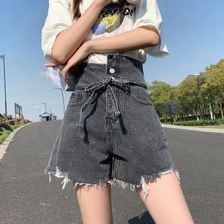 Asymmetrical Waist Denim Hot Pants