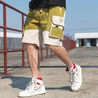 Color Panel Wide-leg Cargo Shorts