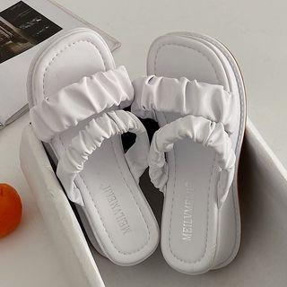 Platform Wedge Heel Shirred Slide Sandals