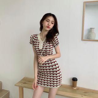 Short-sleeve Jacquard Mini Sheath Knit Dress