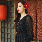3/4-sleeve Polka Dot Maxi Dress