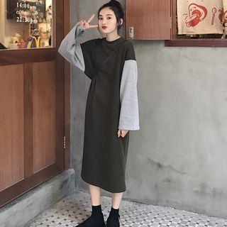 Two-tone Midi Pullover Dress Green & Gray - One Size