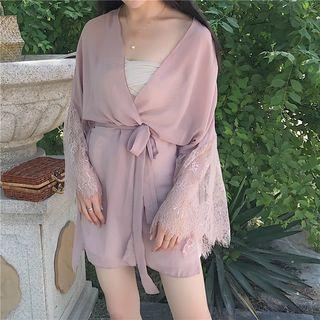 Lace Panel Tie-waist Chiffon Tunic