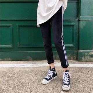 Contrast-trim Velvet Pants