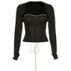 Set: Long-sleeve Zip Detail Top + Slit A-line Skirt