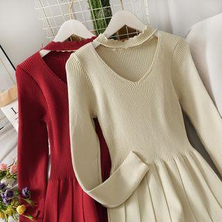 V-neck Knit Halter Dress