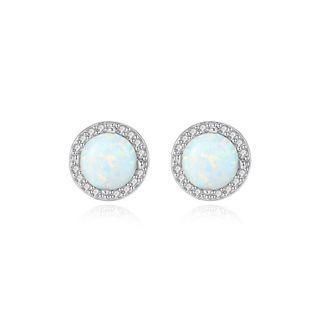 Sterling Silver Simple Fashion Geometric Round White Imitation Opal Stud Earrings With Cubic Zirconia Silver - One Size