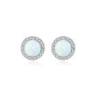 Sterling Silver Simple Fashion Geometric Round White Imitation Opal Stud Earrings With Cubic Zirconia Silver - One Size