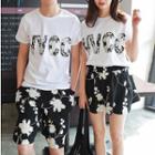 Set: Lettering Couple Matching T-shirt + Flower Print Shorts / Skirt