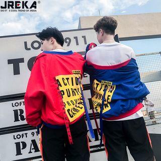 Tie-accent Printed Baseball Jacket