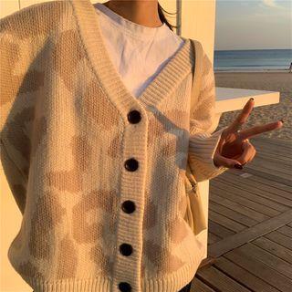 Leopard Print Cardigan Almond & Khaki - One Size