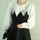 Wide-collar Lace Detail Blouse Ivory - One Size