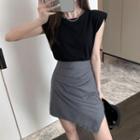 Plain Tank Top / High-waist Asymmetric Skirt