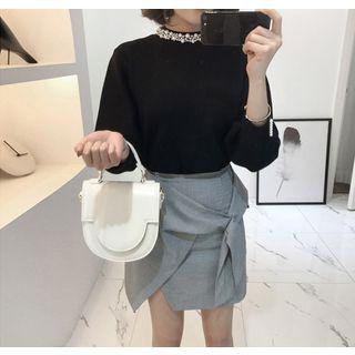 Flap-front Houndtooth Skirt