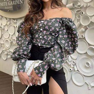 Puff-sleeve Off Shoulder Floral Blouse