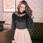 Long-sleeve Lace-paneled Dotted Top