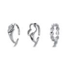 Set Of 3: Heart Alloy Ring (various Designs) Silver - One Size
