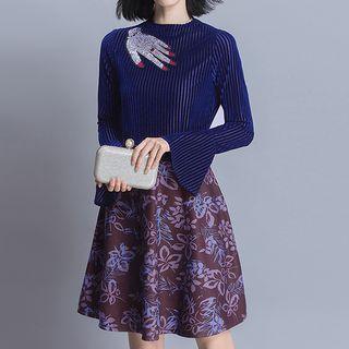 Set: Sequined Bell-sleeve Top + Skirt