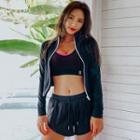 Set: Sleeveless Cropped Swim Top + Bottom + Cropped Zip Jacket