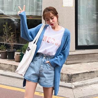 Open-front Cable-knit Cardigan Blue - One Size