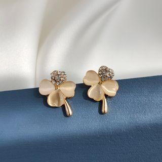 Rhinestone Cat Eye Stone Clover Earring