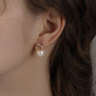 Faux Pearl Rhinestone Earring 1 Pair - Champagne - One Size