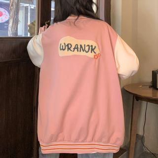 Lettering Flower Baseball Jacket