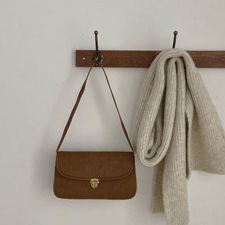 Push-lock Corduroy Flap Shoulder Bag Brown -