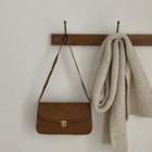 Push-lock Corduroy Flap Shoulder Bag Brown -