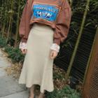 Ribbed Flare Long Skirt Ivory - One Size