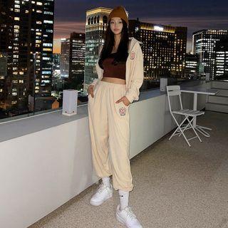 Embroidered Towelling Jogger Pants