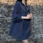 Long-sleeve Floral Embroidered Denim Tunic