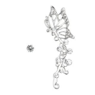 Mismatch Rhinestone Ear Stud 1 Pair - S925 Silver - Butterfly - One Size