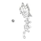 Mismatch Rhinestone Ear Stud 1 Pair - S925 Silver - Butterfly - One Size
