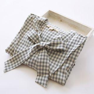 Tie-neck Plaid Shirt