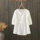 Eyelet Lace Elbow-sleeve Blouse White - One Size