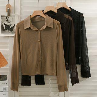 Long-sleeve Sheer Mesh Shirt