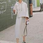 Long-sleeve Plaid Trim Hoodie / A-line Midi Skirt