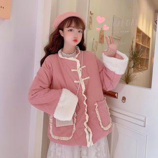 Frog-button Quilted Jacket Pink - One Size