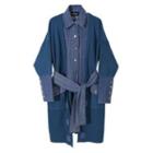Denim Panel Long-sleeve A-line Knit Dress