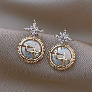 Star Disc Drop Ear Stud 1 Pr - Gold - One Size