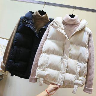 Stand Collar Sleeveless Padded Zip Jacket