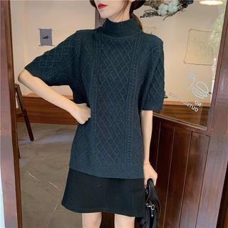 Mock-turtleneck Short-sleeve Knit Top