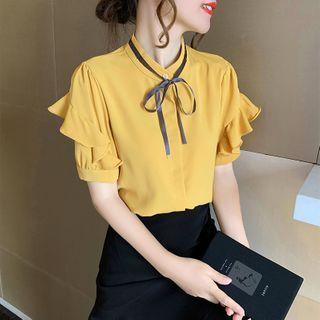 Bow Chiffon Short-sleeve Top