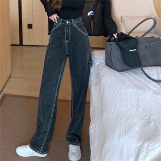 Plain Tank Top / High-waist Straight-fit Jeans
