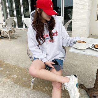 Letter Print Oversize Hoodie Melange White - One Size