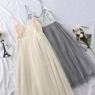 Sequined Midi Spaghetti Strap Dress