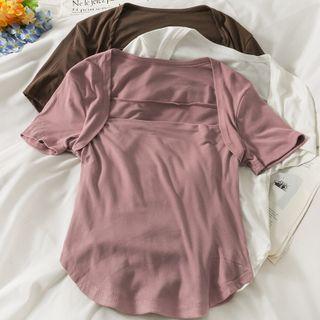 Details Square-neck Plain T-shirt