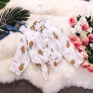 Pineapple Print 3/4-sleeve Shirt White - One Size