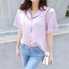 Notched-collar Cuff-sleeve Shirt